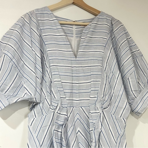 Rebecca Taylor Directional Stripe Belted Cotton Linen Midi Dress Blue White 6 - Picture 6 of 9